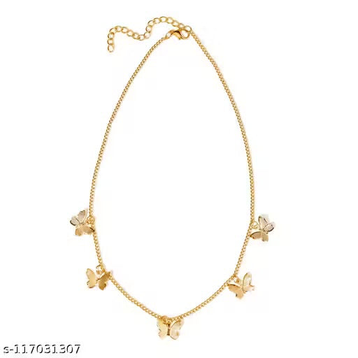 Gold Plated Butterfly Décor Necklace For Women & Girls