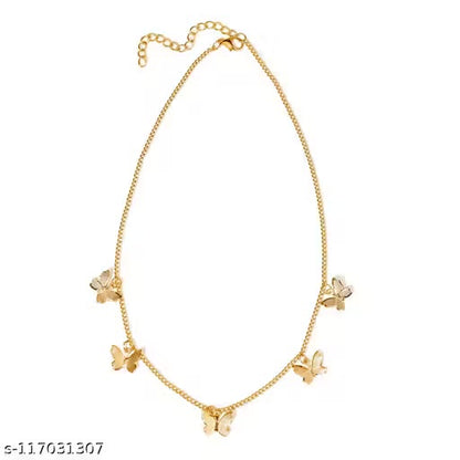 Gold Plated Butterfly Décor Necklace For Women & Girls